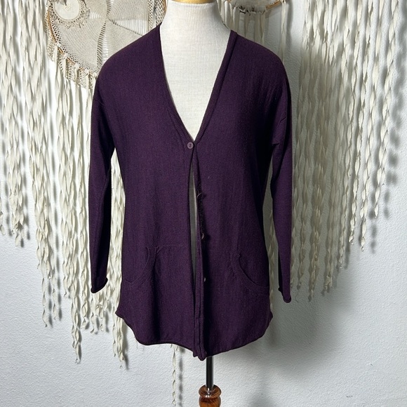 Free People Merino Wool Plum Button Front Cardigan Size S/P - Picture 1 of 9